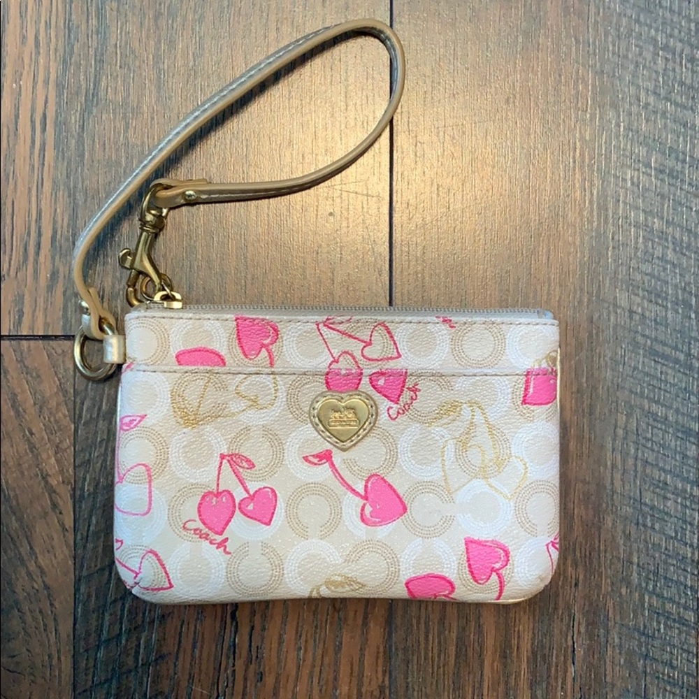 Coach Cherry leather wristlet